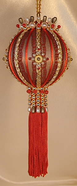 Victorian Christmas Tree Ornament in shades of red and gold with Swarovski Crystals